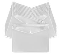 G4GADGET Carteras de plástico transparente A4, paquete de 20, carteras duraderas con cierre a presión seguro, carpetas de documentos impermeables para el hogar, oficina, escuela y viajes