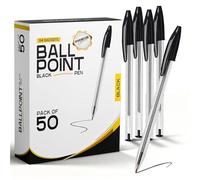 G4GADGET Paquete de 50 bolígrafos negros, punta media, escritura fluida y suave, bolígrafos negros Biro