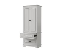 Gabinete blanco multiusos Superaly de 59.99x39.98x157cm con 2 cajones y 2 puertas, cómoda para baño, sala de estar, cocina, pasillo, diseño compacto, armario de almacenamiento White