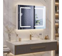Gabinete de baño con espejo LED inteligente, gabinete de almacenamiento para baño con temperatura de color ajustable en tres colores, gabinete de espejo antivaho con memoria inteligente montado en la 