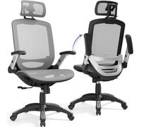 GABRYLLY Silla de oficina ergonómica, silla de escritorio con respaldo alto con reposacabezas, brazos abatibles, bloqueo de inclinación de 90-120° y cojín ancho, sillas de malla grandes y altas para