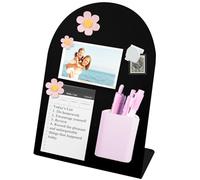 Gachiwar Pizarra magnética de acero laminado en frío, grande, 20 x 10 x 28 cm, pizarra magnética negra con 3 parches magnéticos de flores, 1 soporte para bolígrafo, 1 clip magnético + 50 notas