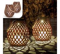 Gadgy Faroles Solares Exterior, Set de 2 Faroles de Ratán, Lámparas de Mesa LED Decorativas para Jardín, Balcón y Terraza - Decoración Jardín Exterior