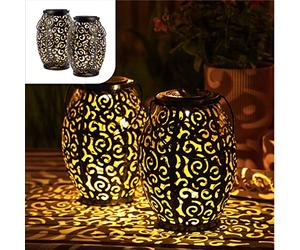 Gadgy - Juego de 2 faroles solares LED para exteriores, impermeables, estilo marroquí, luces decorativas para jardín, terraza y balcón, Decoracion Jardin Exterior