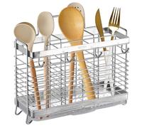 GAESHOW Scola cubiertos de cocina, porta utensilios de cocina de acero inoxidable, 3 compartimentos, cesta para cubiertos con bandeja archivadores y gancho, fijación a pared/mesa