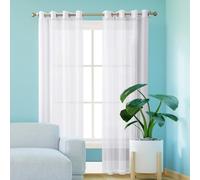 GAIFNAG Visillo Cortinas Habitacion 100 x 150 cm Cortinas con Aspecto de Lino, Modernas de Lino Aspecto Cortina Habitacion Opaca Termica para Ventanas Salon/Cocina, Blanco