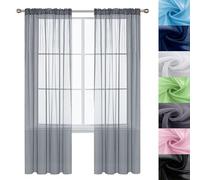 GAIFNAG Visillo Cortinas Habitacion 150 x 150 cm Cortinas con Aspecto de Lino, Modernas de Lino Aspecto Visillo Degradado Gasa, Cortinas Translúcida para Decoración de Bodas, Gris Claro