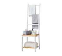 Galán de noche juuka bambú con 2 estantes y 3 barras 133 x 40 x 42 cm blanco natural [en.casa]