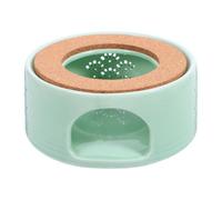 GALPADA Calentador de Tetera Cerámica con Base de Madera Verde | Retención Térmica, Diseño Cerámico Calado, Estilo Japonés Tradicional, para Oficina y Mesa de Té