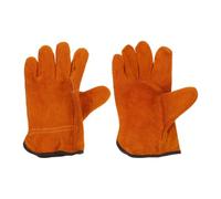 GALPADA Guantes de Soldadura, Guantes de Soldador de Cuero de Vacuno y Tejido, Cortos, Naranja, Protección Integral para Construcción y Demolición