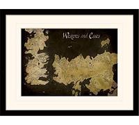 Game of Thrones, 30 x 40 cm, Mapa Antiguo de Westeros y Essos, Montado y Enmarcado, impresión