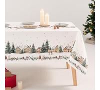 GAMUSI Mantel Antimanchas casa árbol Navidad algodón Estampado Rectangular Tela algodón 160x300 cm