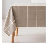 GAMUSI Mantel Antimanchas Mesa Rectangular Cuadros Jacquard Impermeable 140x180 cm, Tacto Tela, Color Beige