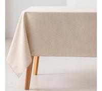 GAMUSI Mantel Antimanchas Mesa Rectangular Rombos pequeños Liso Jacquard Impermeable 140x180 cm, Tacto Tela, Color Lino