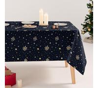 GAMUSI Mantel Antimanchas Navidad Estrellas algodón Estampado Cuadrado Tela algodón 160x160 cm, Negro
