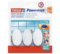 tesa Ganchos ovalados Powerstrips – blancos, tamaño S, 3 ganchos + 4 tiras