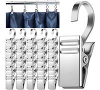 Ganchos Cortinas con Ganchos,Clips de Cortina de Acero Inoxidable,100 Piezas Ganchos Cortina Clips,Multifuncional Colgar Gancho Decorativo para Lámpara,Cortina y Fotos,Plateado