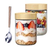 GANILITY Tarro de Avena Nocturna, 2 Piezas 500 ml Tarros de Avena con Cuchara de Acero Inoxidable, Tarros de Conserva con Tapa Rosca, para Yogur, Batido, Mermelada, Especias