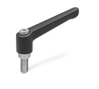 Ganter Normelemente | Palanca de sujeción ajustable con casquillo roscado - GN 300.1-22-M4-16-SW | Tornillo de acero inoxidable M4x16 | Mango de zinc fundido a presión negro, recubierto de plástico |
