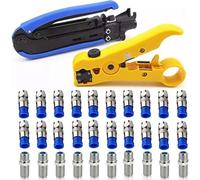 Gaobige Herramienta de compresión coaxial, kit de crimpadora de cable coaxial ajustable rg6 rg59 rg11 75-5 75-7 pelacables coaxiales con 20 conectores F macho y 10 conectores hembra a hembra rg6