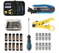 Gaobige Kit de herramientas de crimpado de cable coaxial, herramienta de compresión coaxial para rg6 rg59 rg11 con 1 pelacables, 10 conectores F macho RG6 y 10 conectores hembra a hembra RG6, 1