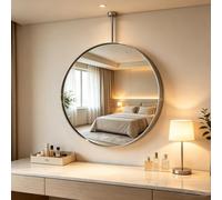 Gaommini Espejo de Pared Plateado para Barra para Colgar en el Techo, Espejo Circular para tocador de Afeitar, Espejo de baño con Marco de Metal Redondo de Acero Inoxidable(Diameter-40CM/15.7INCH)