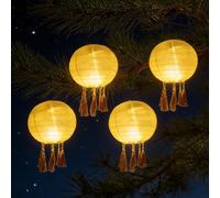 GAOUTO Juego de 4 farolillos solares para exteriores, resistentes a la intemperie, 20 cm, farolillos LED impermeables, farolillos solares colgantes, farolillos para jardín, terraza, patio, decoración