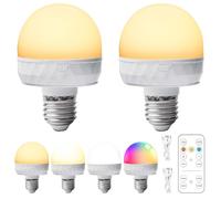 GAOUTO - Lote de 2 bombillas LED E27 regulables y 15 colores, magnéticas y recargables a través de USB-C, ideales para iluminación nocturna, emergencia o camping