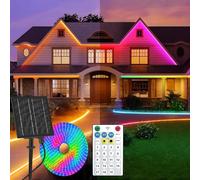 Gaoxun Tira LED Exterior Solar 15m, Flexible Lámparas Solares de Jardín Adhesiva con Control Remoto, Regulable, 19 Modos, 960 LED, IP68 Impermeable, para Navidad, Fiesta, Multicolor & Blanco Cálido