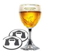 GarageBar Vaso de cerveza Grimbergen | 33 cl/media pinta | Producto oficial | Viene con 2 alfombrillas de goteo de cerveza