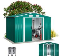 GARDEBRUK Caseta Jardín Metálica 5m² con Base Puerta Corredera Verde | Acero Galvanizado, Resistente Intemperie, Rejillas Ventilación, Almacenamiento, Herramientas, Utensilios, Incl. 4 Ganchos