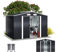 GARDEBRUK Cobertizo de Jardín 5m² con Base Acero Galvanizado Antracita | 260x205x180cm, Puerta Corredera, Incl. 4 Ganchos, Rejillas Ventilación, Tejado Dos Aguas, Candado, Herramientas, Almacenaje