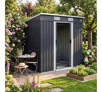 GARDEBRUK Cobertizo de Jardín con Base 2m² Acero Galvanizado Antracita | 200x125x185cm, Puerta Corredera, Rejillas Ventilación, 4 Ganchos, Techo Inclinado, Candado, Resistente Intemperie