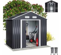 GARDEBRUK Cobertizo Jardín 2m² Acero Galvanizado con Base Negro | 200x135x190cm, 4m³, Puerta Corredera, Techo Dos Aguas, 4 Ganchos, Ventilación, Candado, Resistente Intemperie, Orden