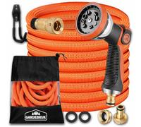 GARDEBRUK® Manguera de Jardín Extensible Flexible 30m 8 Funciones de Riego Adaptador 1/2' 3/4' Núcleo Látex Naranja