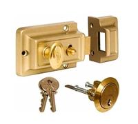 Garden Mile Cerradura de puerta con cierre nocturno de llanta con 3 llaves - Cerradura de puerta de latón pulido extra seguridad cerradura de puerta delantera fijaciones de cilindro trasero seguridad
