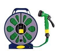 Garden Mile Manguera plana de 15 m con conectores de boquilla y pistola pulverizadora, manguera antitorceduras, ideal para regar plantas, lavado de coches y jardinería, carrete de manguera
