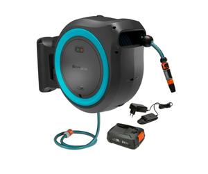 Gardena PowerRoll - Enrollador de tambor inalámbrico de 18V PowerRoll XXL, con manguera de 40 m, 1 batería de 2,5 Ah Li-Ion, cargador, color turquesa 18645-20