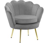 GARDENIA Sillón con Respaldo en Forma de Concha, Acolchado, con Patas cromadas, Ideal para salón, Dormitorio y Oficina, sillón de Terciopelo, Gris Claro, 77 x 79 x 77 cm Atenas XL