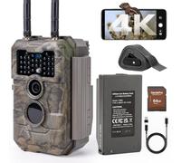 GardePro E6 2.0 Pro Camara Fototrampeo 4K WiFi, Batería de 7800 mAh y Tarjeta SD de 64 GB, Alcance Wi-Fi de 50 Metros, 64MP Cámara Caza, IP66 Cámara Fototrampeo con Envío al Móvil