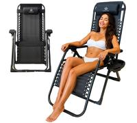 GARDINA® MALAGA: Silla reclinable plegable con portavasos. Silla de jardín con cojín, tumbona de jardín ajustable con respaldo