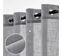 Gardine & Vorhang: 2 cortinas de lino transparentes con ojales, cortinas modernas para salón, ventanas y dormitorio, 140 x 160 cm, color gris claro