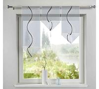 Gardinenbox Juego de 3 visillos colgadores para Ventanas, Color Gris, Alto x Ancho 40-60-80 x 30 cm, Triangular, Borla con Barra de contrapeso, 2022200
