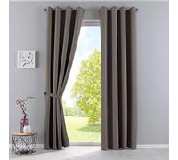 Gardinenbox Opacas Newyork Cortinas térmicas Blackout Ojales con Aislamiento acústico, protección UV, 201920600-2, Poliéster, Pardo, H225 x B140 cm (2er Pack), 2