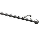 GARDINIA Juego de barra de cortina Kos Ball, extensible, completo con soporte, tapas finales, material de fijación, longitud 120-210 cm, diámetro 19/16 mm, metal, aspecto acero inoxidable