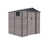 Gardiun Caseta Metálica Gardiun Surrey 4,07 m2 Exterior 213x191x211 cm de Acero con Ventana Lateral y Efecto Madera Veteada Brown 213x191x211cm.