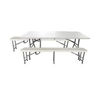 Gardiun Conjunto Mesa + 2 Bancos Plegables y Portátiles New Koln 180x74x74 cm en Resina de Color Blanco