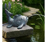 Gárgola solar con bomba - Figura de estanque con bomba solar y fuente de agua - Decoración de jardín de poliresina en aspecto de bronce - Fuente solar para estanque de jardín y curso de agua (peces