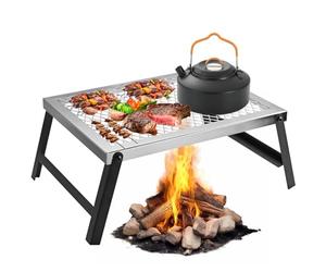 GARLLEN Parrilla plegable para fogata, rejillas de camping portátiles con superficie de malla resistente al calor, mesa ligera sobre fuego para exteriores, barbacoa, hoguera para cocinar, 40,6 cm de