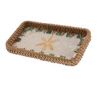 Garneck Bandeja Rectangular Tejida de Ratán Pequeña 21,5 X 11,8 Cm Conchas Decorativas Amarillas, Organizador Multifuncional para Maquillaje y Perfumes, Cesta Decorativa para Tocador